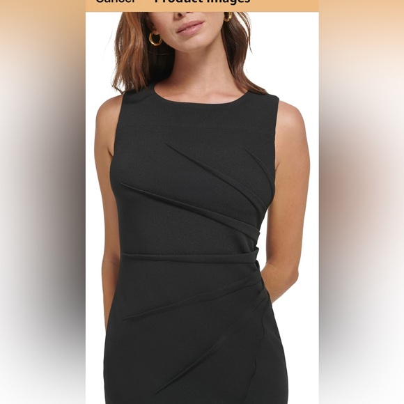 Calvin Klein Black Starburst Sheath Dress – Elegant Ruched Cocktail Dress - Picture 4 of 5